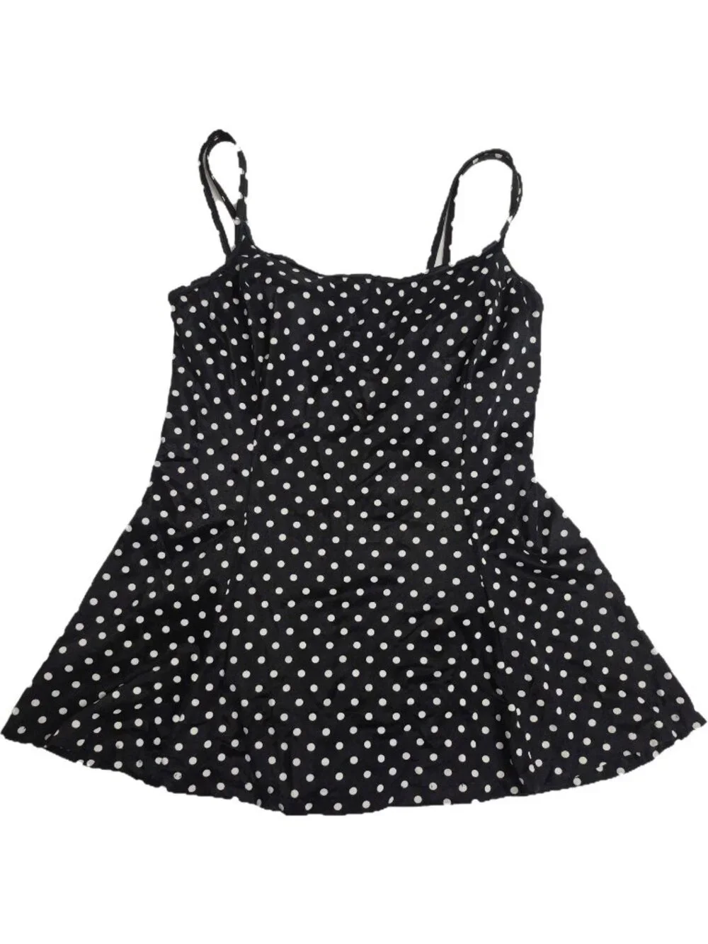 Longitude Black With White Vintage Polka Dot One Piece Swimsuit Dress Women's 10